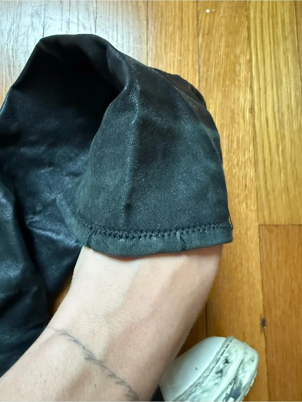 Rick Owens Black Over-the-Knee Leather Boots with White Toe Cap